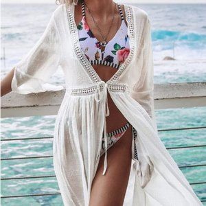 White Open Back Self-Tie Cover Up